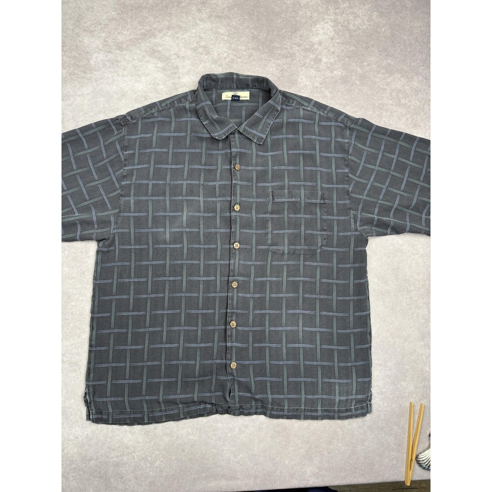 Tommy Bahama‎ Shirt Mens XL Gray Silk Floral Hawaiian Camp Button Up Embroidered